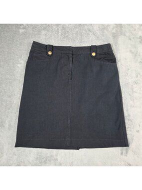J McLaughlin Skirt 10 Black Preppy Gold Button Nautical Stretch Mini Pencil
